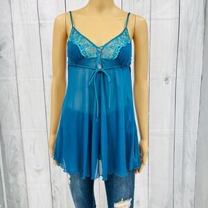 Paltal MEDIUM VINTAGE 90's Blue Floral Lace Fairy Babydoll Camisole Tank Top